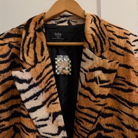 lala XL Tiger Print Blazer Jacket Animal Stripe Lined Oversized Party Statement - Picture 4 of 10